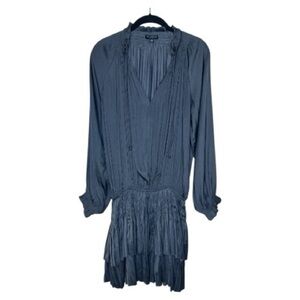 Current Air Cecile Pleated Smocked Mini Dress Grey Medium